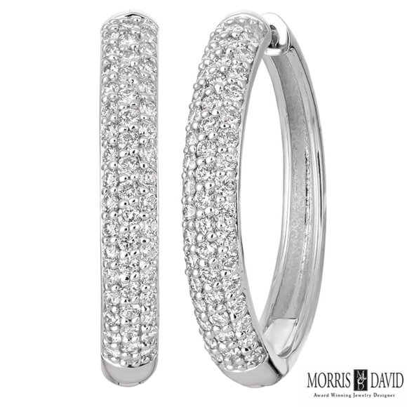 1.00 Carat Natural Diamond Hinged Hoop Earrings G-H SI 14K White Gold